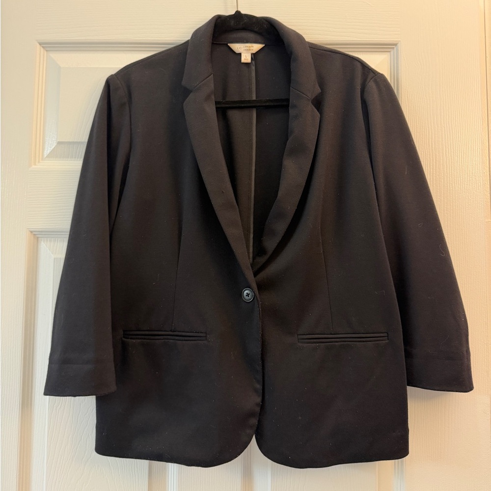 LC Classic Black Blazer Jacket, Single-Button, 3/4 Sleeves, Women’s L